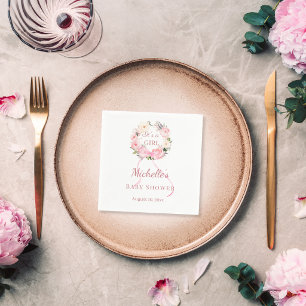 Serviette En Papier Couronne de fleurs roses pour Baby Shower fille 