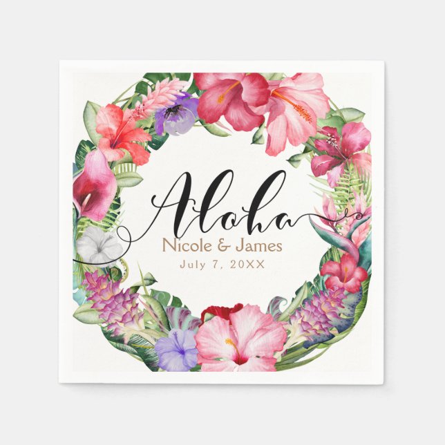 Serviette En Papier Couronne de fleurs tropicales Aloha pour mariage e (Devant)