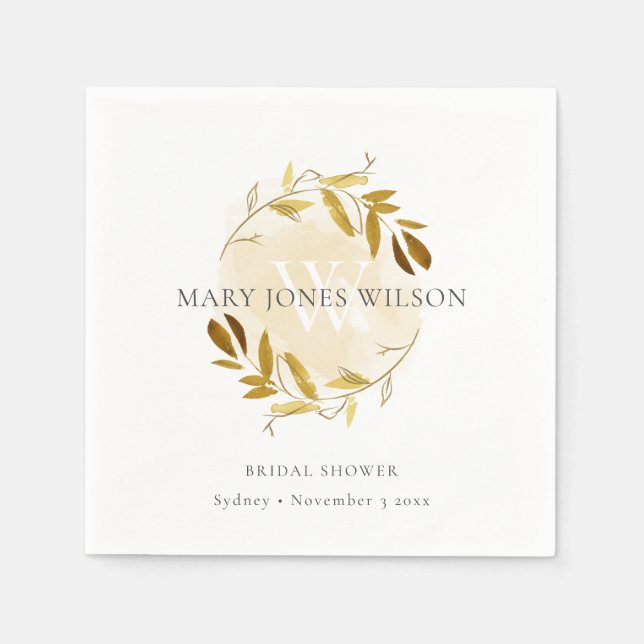 SERVIETTE EN PAPIER COURONNE DE FOLIE DE FEUILLES D'OR JAUNE ÉLÉGANTE  (Devant)