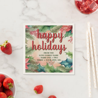 Serviette En Papier Couronne de houx vert joyeuse Poinsettia rouge de