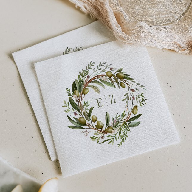 Serviette En Papier Couronne de mariage à l'aquarelle rustique d'olive (Créateur téléchargé)