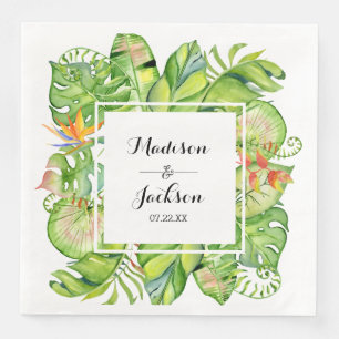 Serviette En Papier Couronne de mariage à monogramme de feuille de pal