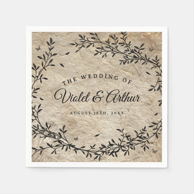 Serviette En Papier Couronne de mariage botanique vintage  (Devant)