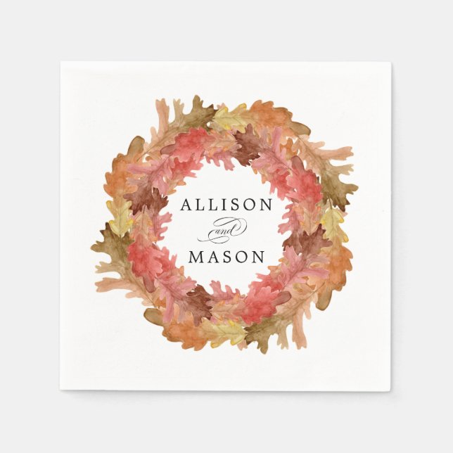 Serviette En Papier Couronne de mariage de feuilles d'automne rustique (Devant)