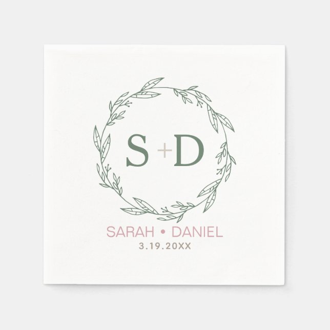 Serviette En Papier Couronne de mariage de sage moderne (Devant)