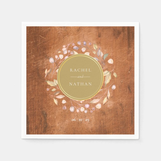 Serviette En Papier Couronne de mariage en bois rustique et verdure (Devant)