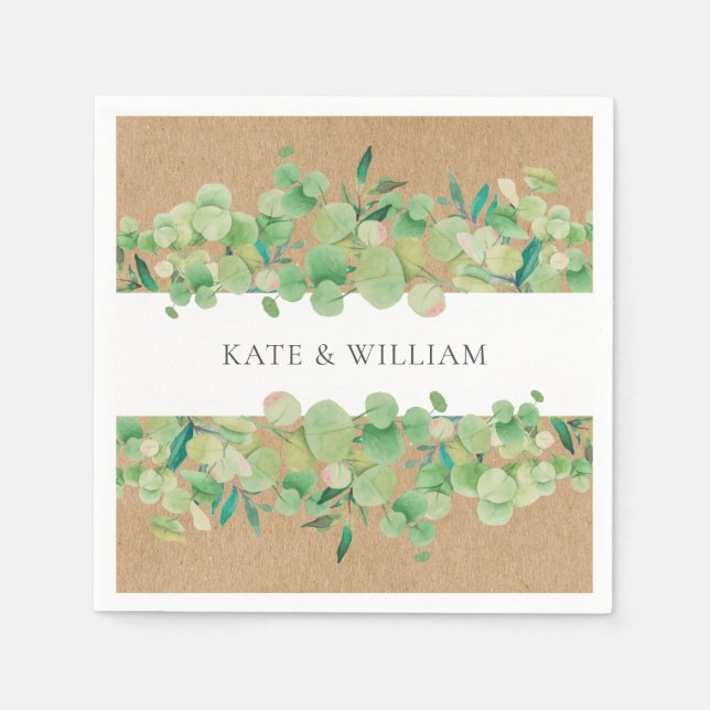 Serviette En Papier Couronne de mariage en eucalyptus verdure rustique (Devant)