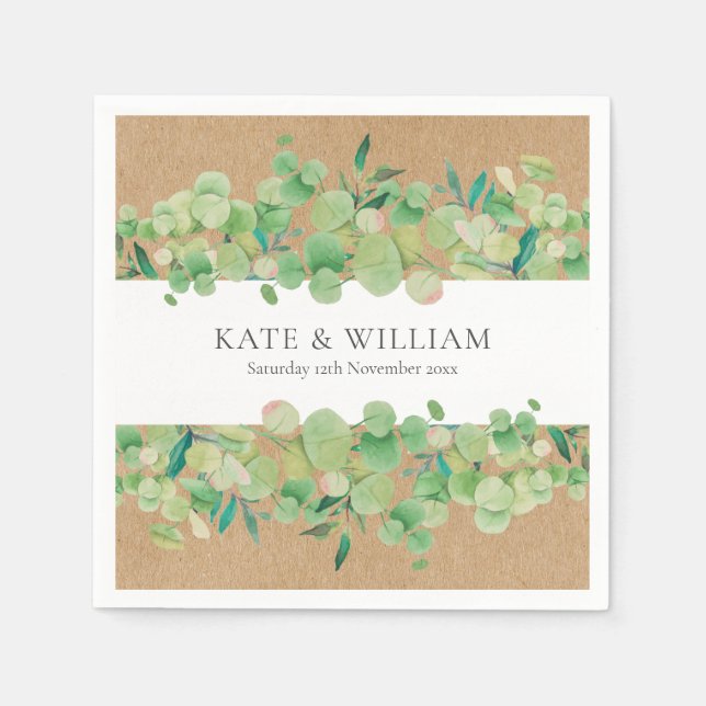 Serviette En Papier Couronne de mariage en eucalyptus verdure rustique (Devant)