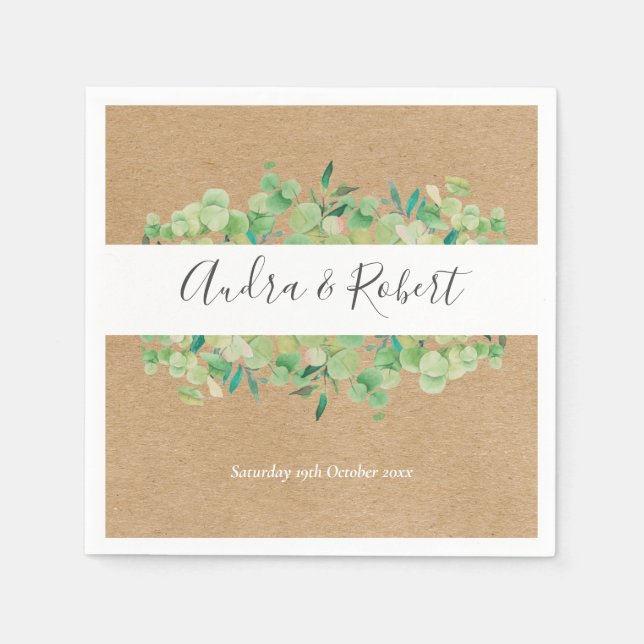 Serviette En Papier Couronne de mariage en eucalyptus verdure rustique (Devant)