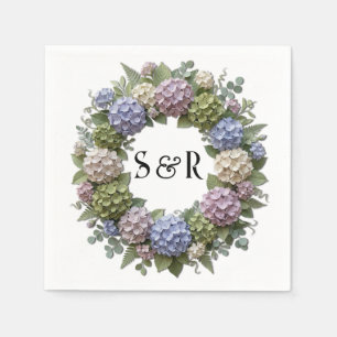 Serviette En Papier Couronne de mariage Hydrangea Monogramme