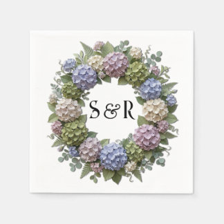 Serviette En Papier Couronne de mariage Hydrangea Monogramme