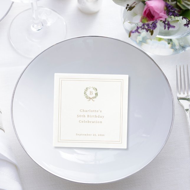 Serviette En Papier Couronne de monogramme de champagne vert blanc ann (Créateur téléchargé)