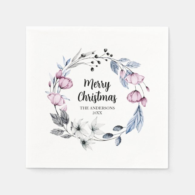 Serviette En Papier Couronne de Noël à fleurs roses (Devant)