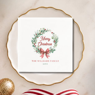 Serviette En Papier Couronne de Noël à l'aquarelle élégante Blanche