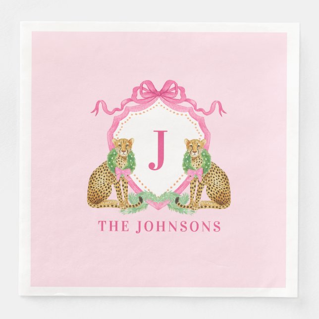 Serviette En Papier Couronne de Noël Blason de Léopard Monogramme  (Devant)