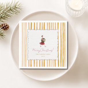 Serviette En Papier Couronne de Noël de femme élégante rayures jaunes