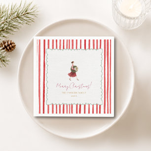 Serviette En Papier Couronne de Noël de femme élégante rayures rouges