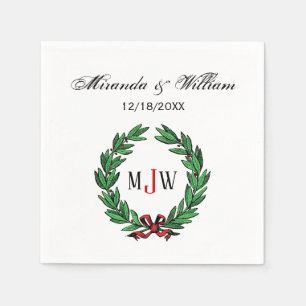 Serviette En Papier Couronne de Noël festive avec monogramme