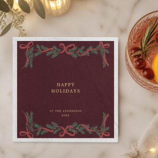 Serviette En Papier Couronne de Noël Marron Foncé Cocktail de Fêtes