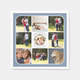 Serviette En Papier couronne de Noël, neuf photos bleu poussiéreux