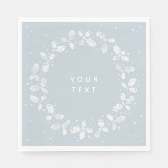 Serviette En Papier Couronne de Noël poussiéreuse bleue imprimée à la  (Devant)