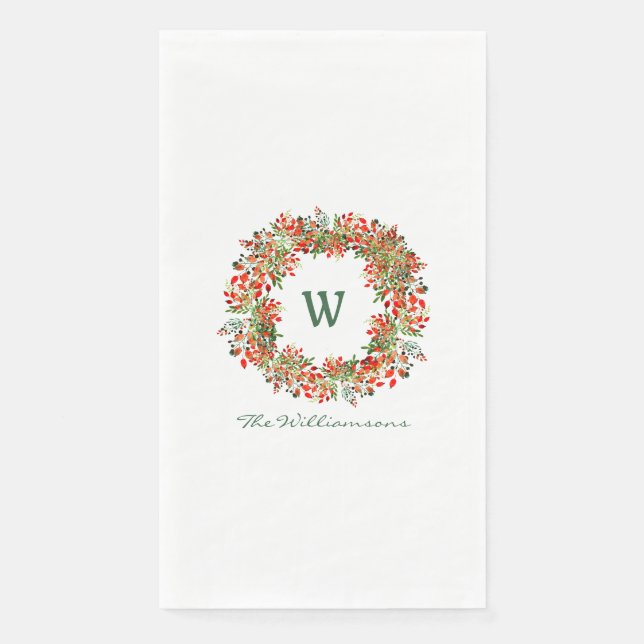 Serviette En Papier Couronne de Noël traditionnelle Monogramme Nom Vac (Devant)