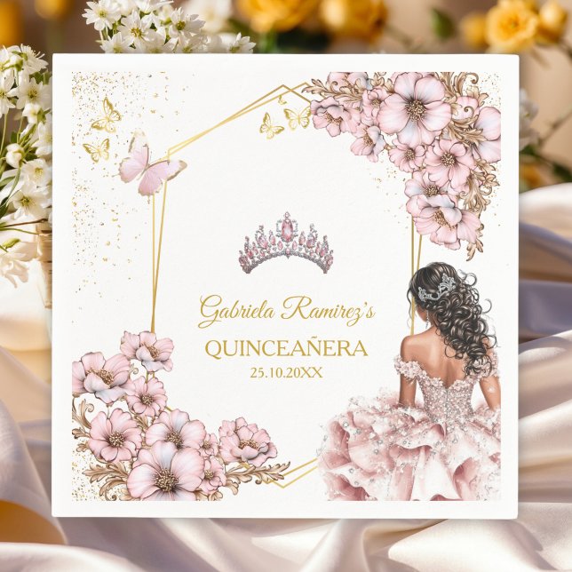 Serviette En Papier Couronne de papillon de Tiara dorée rose Quinceañe (Créateur téléchargé)