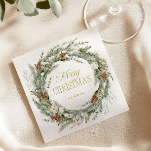 Serviette En Papier Couronne de pin élégante et verdure   Joyeux Noël
