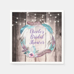 Serviette En Papier Couronne de plumes bohème et lampions pour enterre