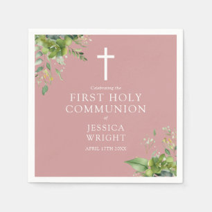 Serviette En Papier Couronne de première communion rose poudré Greener