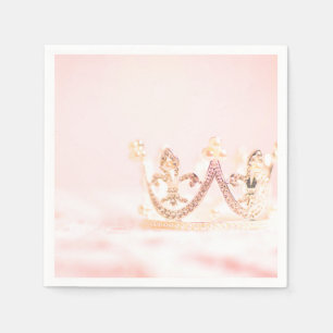 Serviette En Papier Couronne de princesse rose et argentée