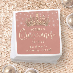 Serviette En Papier Couronne de Quinceañera Élégants Reflets Rose Gold