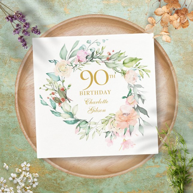 Serviette En Papier Couronne de roses d'été pour 90e anniversaire (Créateur téléchargé)