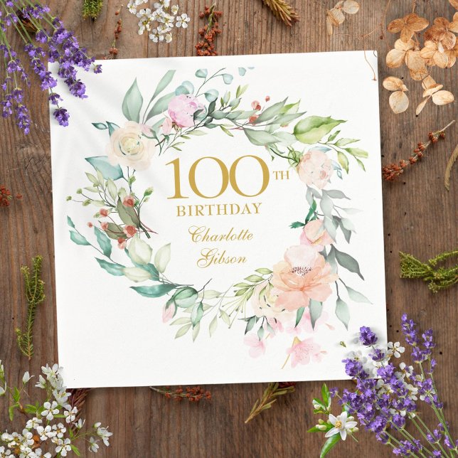 Serviette En Papier Couronne de roses florales 100e anniversaire (Créateur téléchargé)