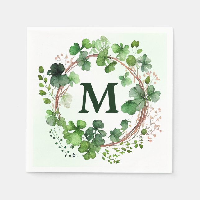 Serviette En Papier Couronne de trèfle vert aquarelle Saint Patrick (Devant)