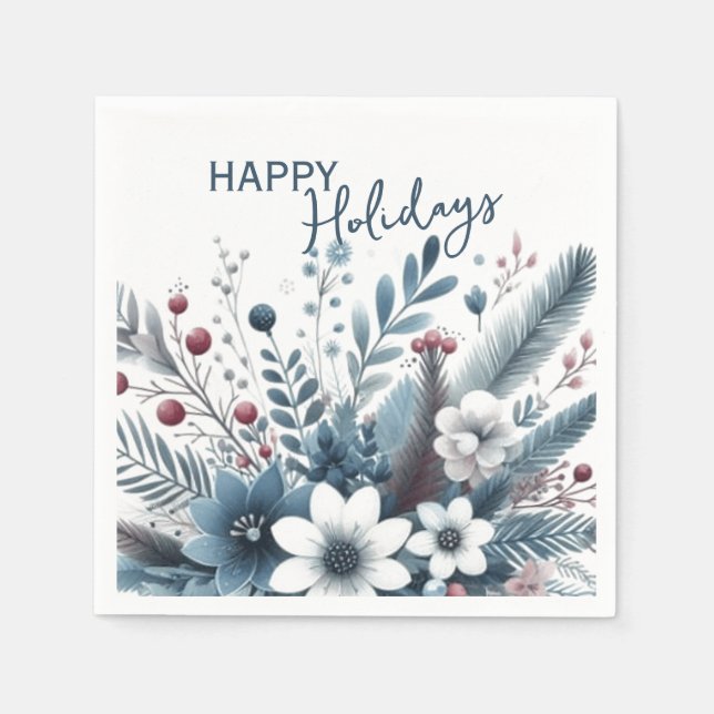 Serviette En Papier Couronne de vacances florale bleu sarcelle foncé c (Devant)