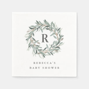 Serviette En Papier Couronne de verdure à monogramme Baby Shower