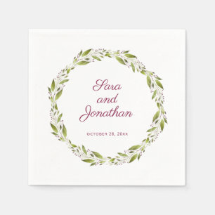 Serviette En Papier Couronne de verdure avec mariage burgundy