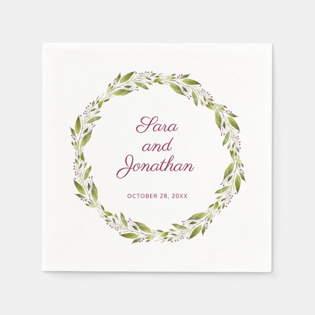 Serviette En Papier Couronne de verdure avec mariage burgundy (Devant)