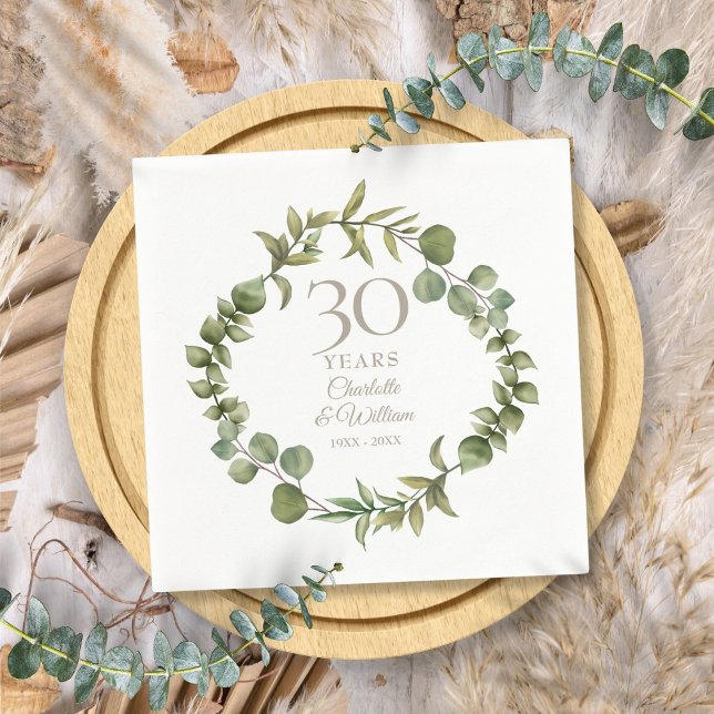 Serviette En Papier Couronne de verdure de perle pour le 30e anniversa (30th Wedding Anniversary Pearl Greenery Garland Napkins)