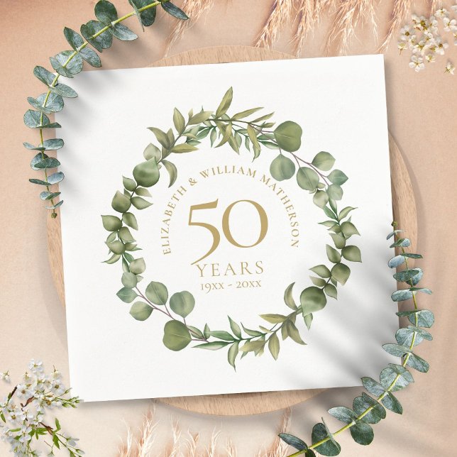 Serviette En Papier Couronne de verdure pour le 50e anniversaire de ma (50th Golden Wedding Anniversary Greenery Garland Napkins)