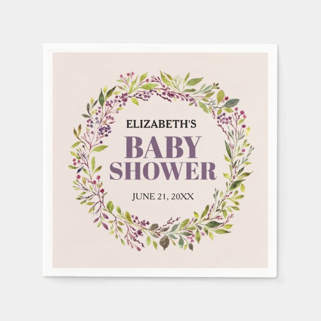 Serviette En Papier Couronne de verdure violette Baby Shower (Devant)