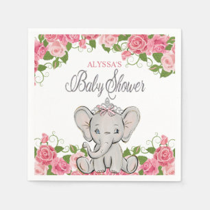 Serviette En Papier Couronne d'éléphant princesse Fleurs roses Baby Sh