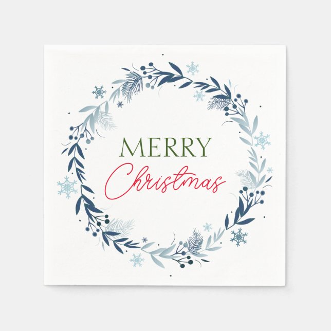 Serviette En Papier Couronne d'hiver avec Joyeux Noël (Devant)