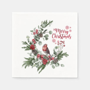 Serviette En Papier Couronne d'oiseau cardinal rouge aquarelle  