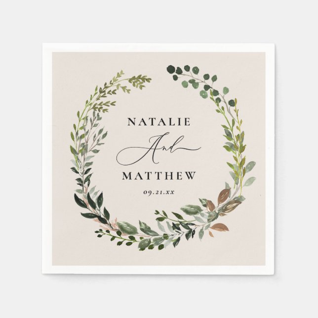Serviette En Papier Couronne feuillage rustique fête de mariage d'hive (Devant)