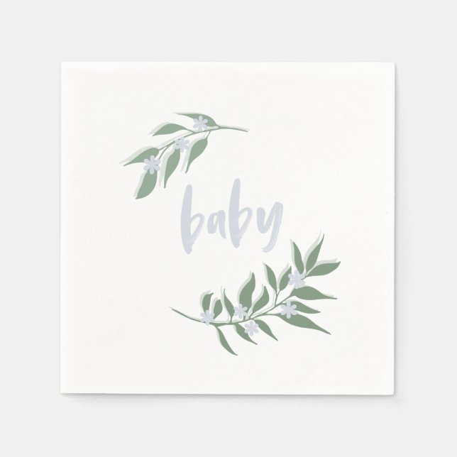 Serviette En Papier Couronne fleurie Baby Blue Napkin | BABY SHOWER (Devant)