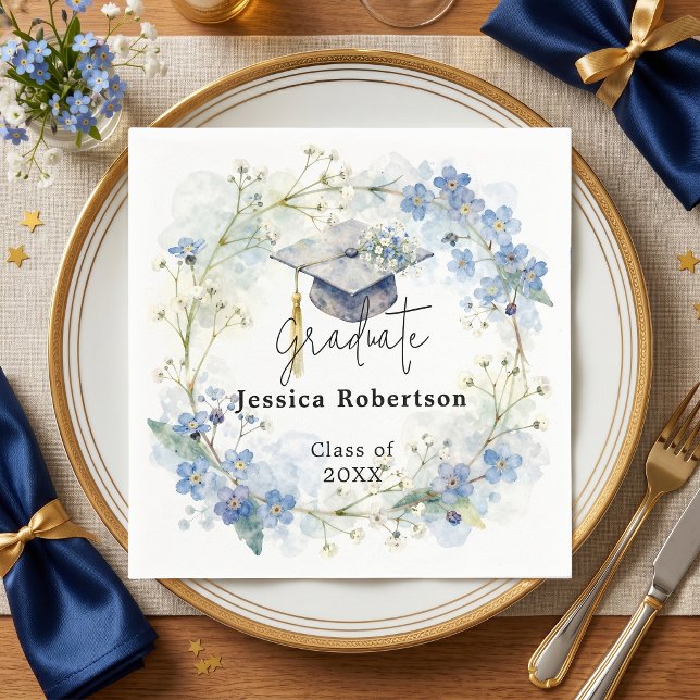 Serviette En Papier Couronne florale aquarelle bleue Fête de remise de (Créateur téléchargé)