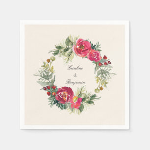 Serviette En Papier Couronne florale aquarelle de mariage de Noël Baie