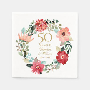 Serviette En Papier Couronne florale Chic Gold 50e anniversaire de mar